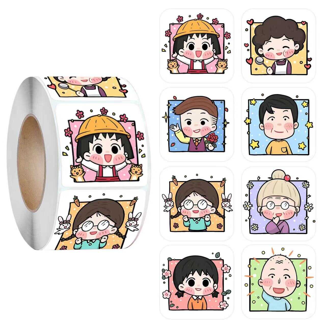 可爱卡通樱桃小丸子贴纸女孩玩具手帐素材装饰方形小贴画图片