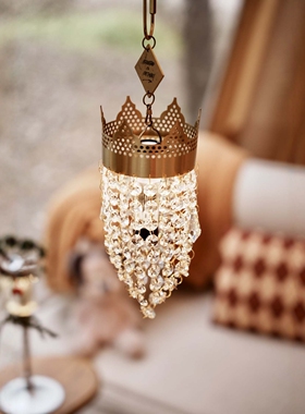 精致露营皇冠水晶灯罩黄铜复古镂空设计露营装饰goalzero/38通用