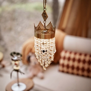 精致露营皇冠水晶灯罩黄铜复古镂空设计露营装饰goalzero/38通用