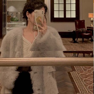 SWEETRAIN2024新托卡毛毛外套皮毛一体大衣藤姐同款 环保皮草加厚