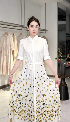 2026春夏新款简约百搭小碎花桑蚕丝连衣裙QH261133