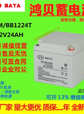 鸿贝蓄电池FM/BB1224T 12V24AH直流屏主机免维护电池医疗通讯电梯