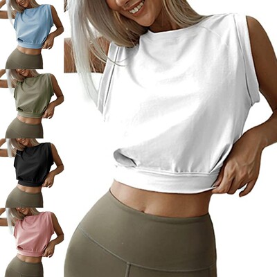 Sexy crop top T-shirt for women  性感露脐宽松无袖T恤衫上衣女