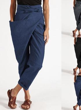 Irregular lace-up capris casual pants不规则系带九分裤休闲裤