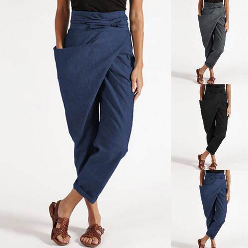 Irregular lace-up capris casual pants不规则系带九分裤休闲裤