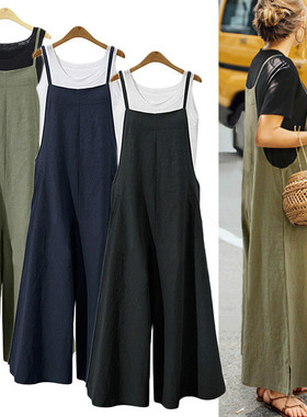 Bib Overalls Loose Cotton Linen Jumpsuits for women连体裤