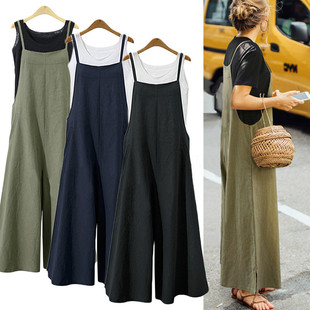 women连体裤 Jumpsuits Cotton Bib Loose for Linen Overalls