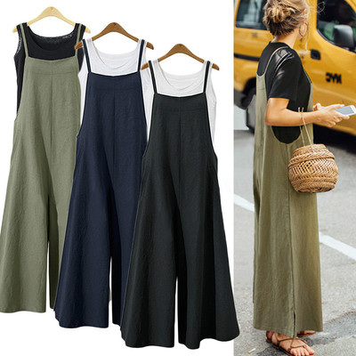Bib Overalls Loose Cotton Linen Jumpsuits for women连体裤