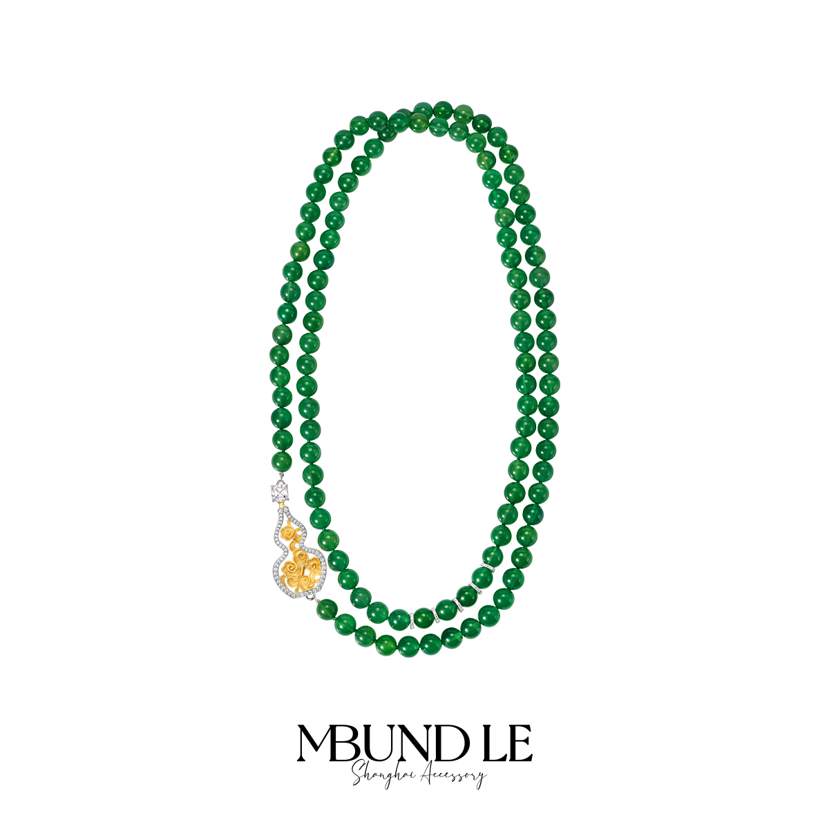 摩邦珠宝圆明有园·祥云葫芦玉髓项链绿色玉髓珠珠108颗女款节日