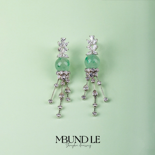 摩邦珠宝翠绿流苏耳环一对