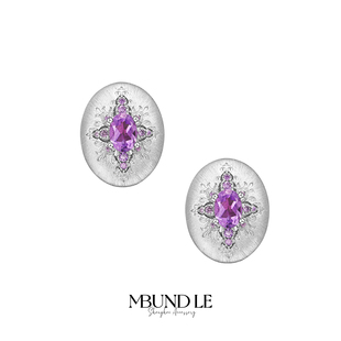 摩邦珠宝圆明有园-武陵春色·紫水晶拉丝椭圆耳环时尚轻奢礼物