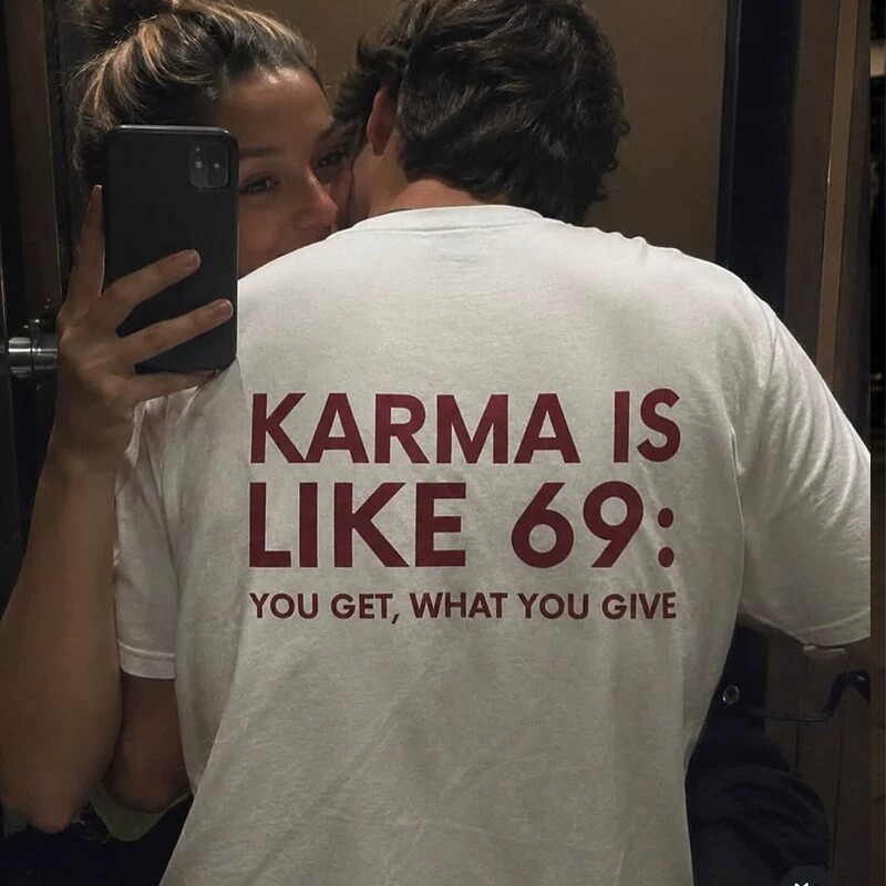 KARMA IS LIKE 69趣味英文短袖T恤夏季纯棉半袖潮小众男女衣服