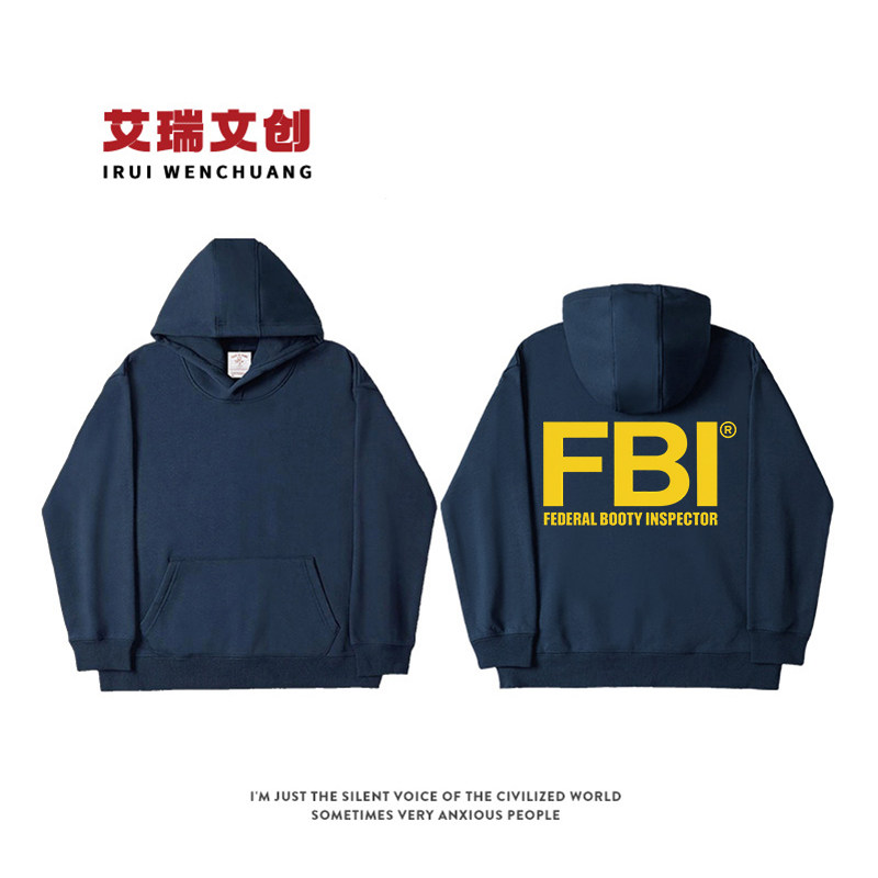 FBI美国联邦调查局趣味字母印花卫衣秋冬宽松连帽上衣服
