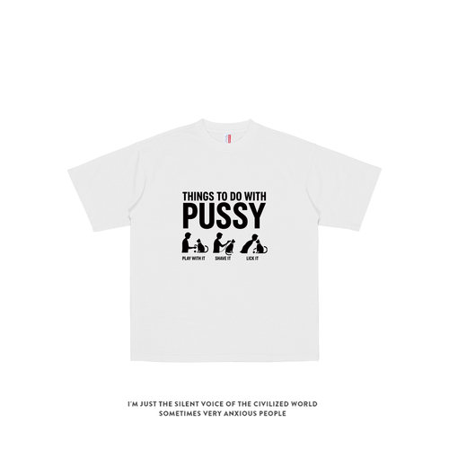 Things To Do with Pussy趣味猫咪短印花袖T恤男女趣味情侣衣服