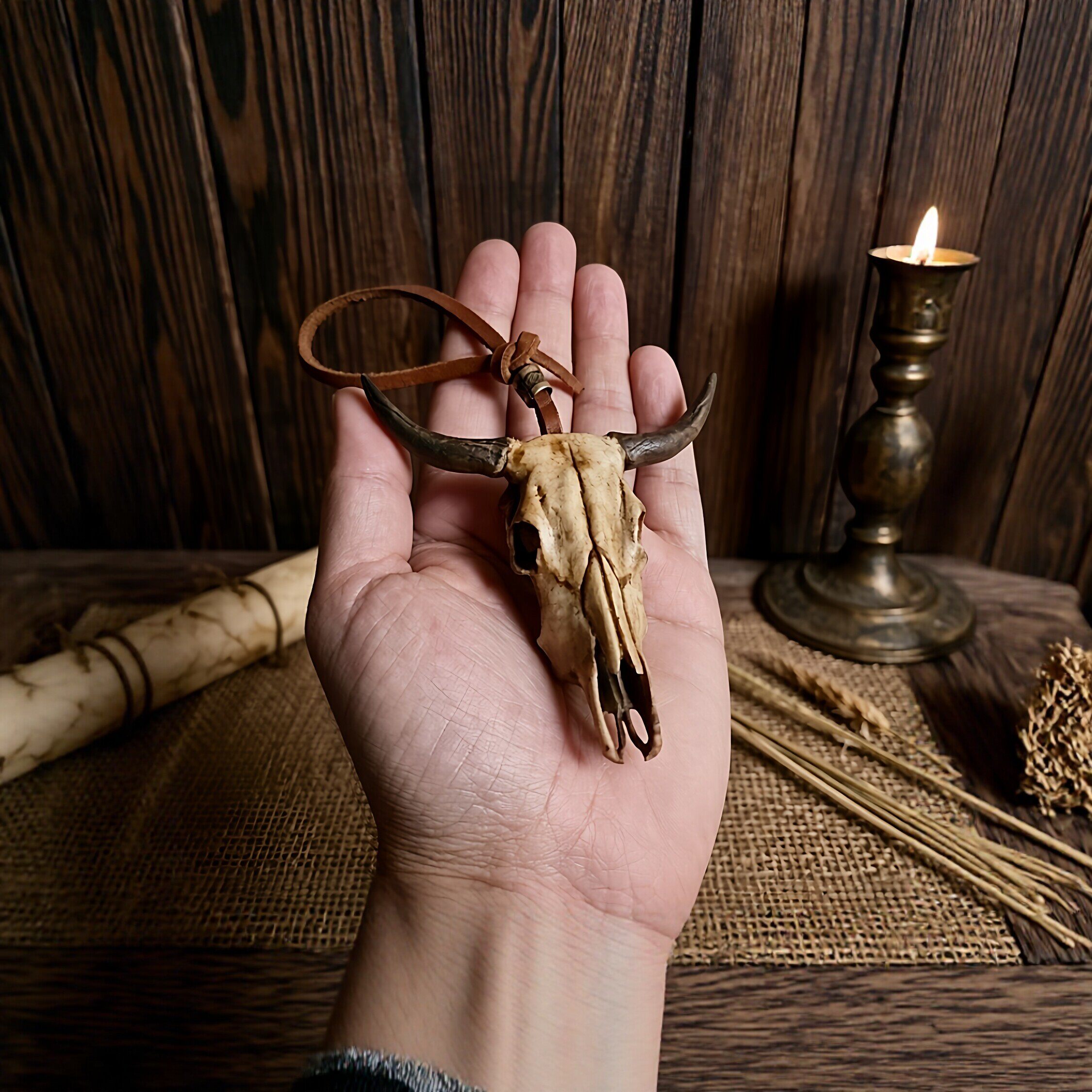 手工上色 复古穷奇神话动物元素项链 皮质链条钥匙扣配饰礼物定制