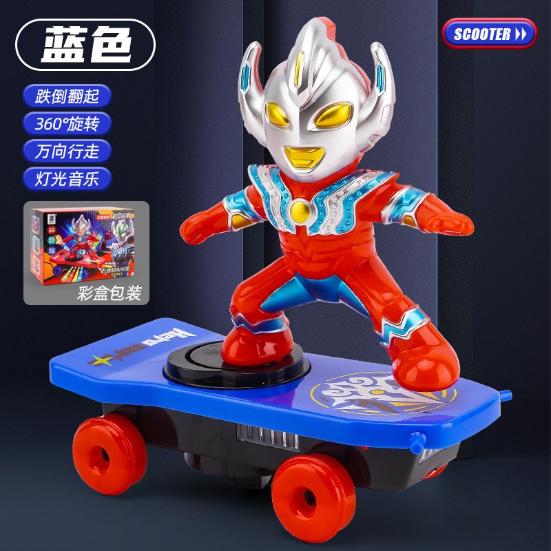 抖音同款超人电动特技滑板车玩具360°旋转万向走路音乐灯光ce54