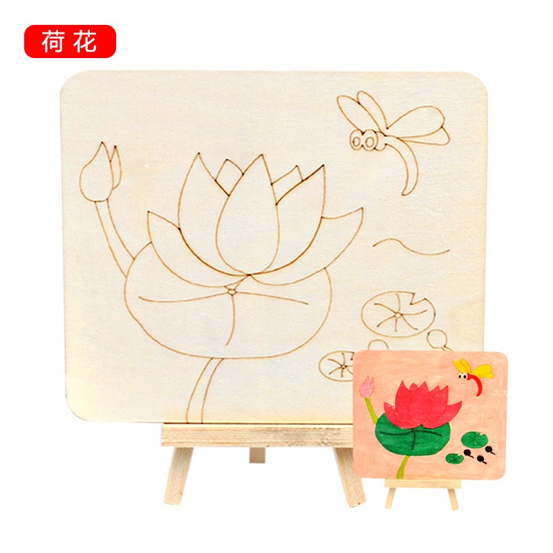 儿童木板画木质DIY填色带支架画板 涂鸦彩泥画雪花泥珍珠泥画ce11