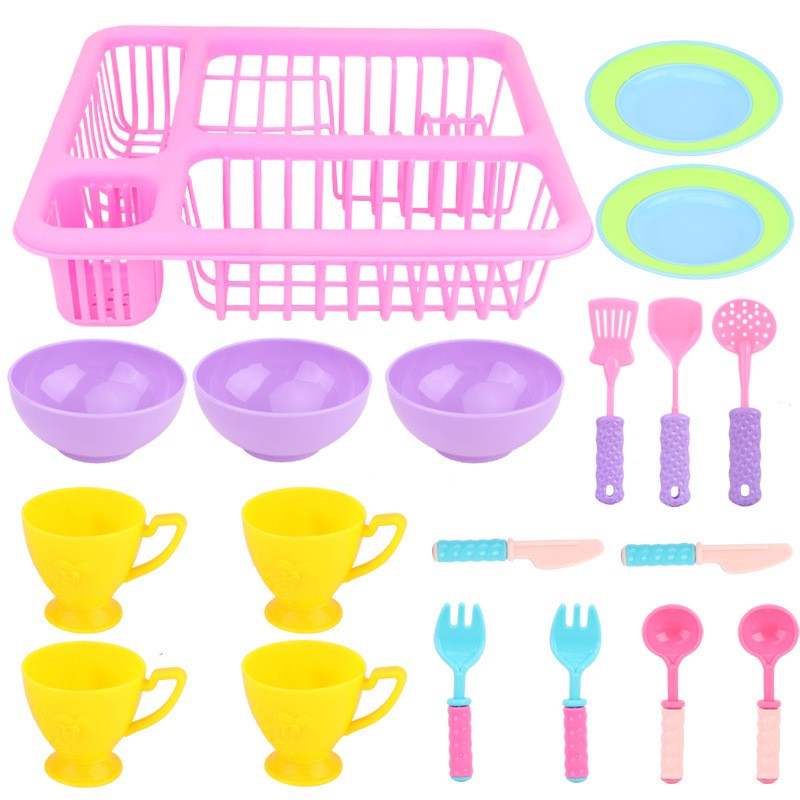 儿童过家家模拟厨房玩具 做饭煮饭19件套沥水篮仿真餐具套装ce90