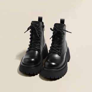 英伦风单靴秋冬短靴爆款 真皮6CM厚底网面马丁靴女2025新款 雪地靴
