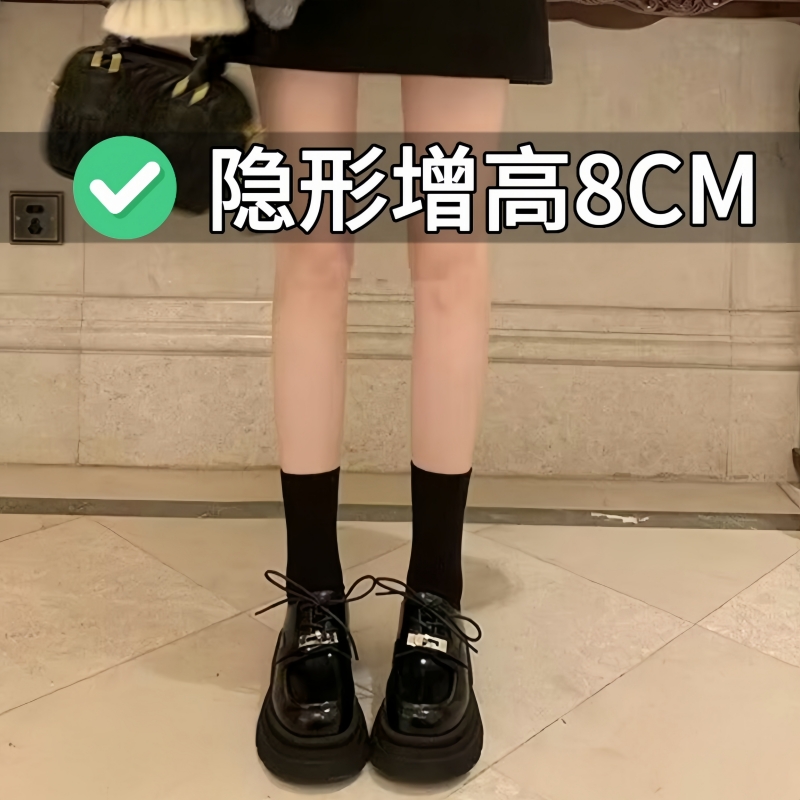 真皮内增高乐福鞋女2024新款系带厚底松糕鞋英伦风小皮鞋春季单鞋