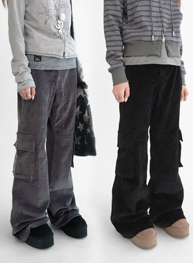 innomoood  波尔灯芯绒喇叭长裤水洗工装口袋低腰显瘦y2k秋冬