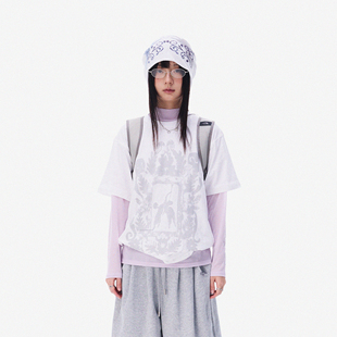 宽松百搭古早 复古印花斑驳天使竹节棉T恤圆领短袖 innomoood 魔镜