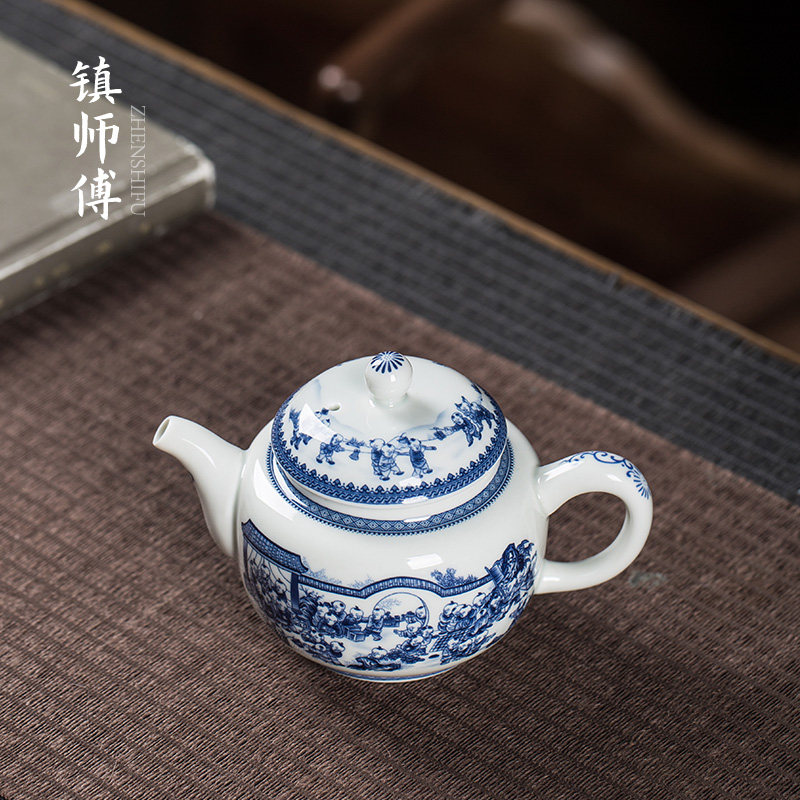 景德镇白瓷百子图青花瓷茶壶套装功夫泡茶壶茶杯子家用办公室会客