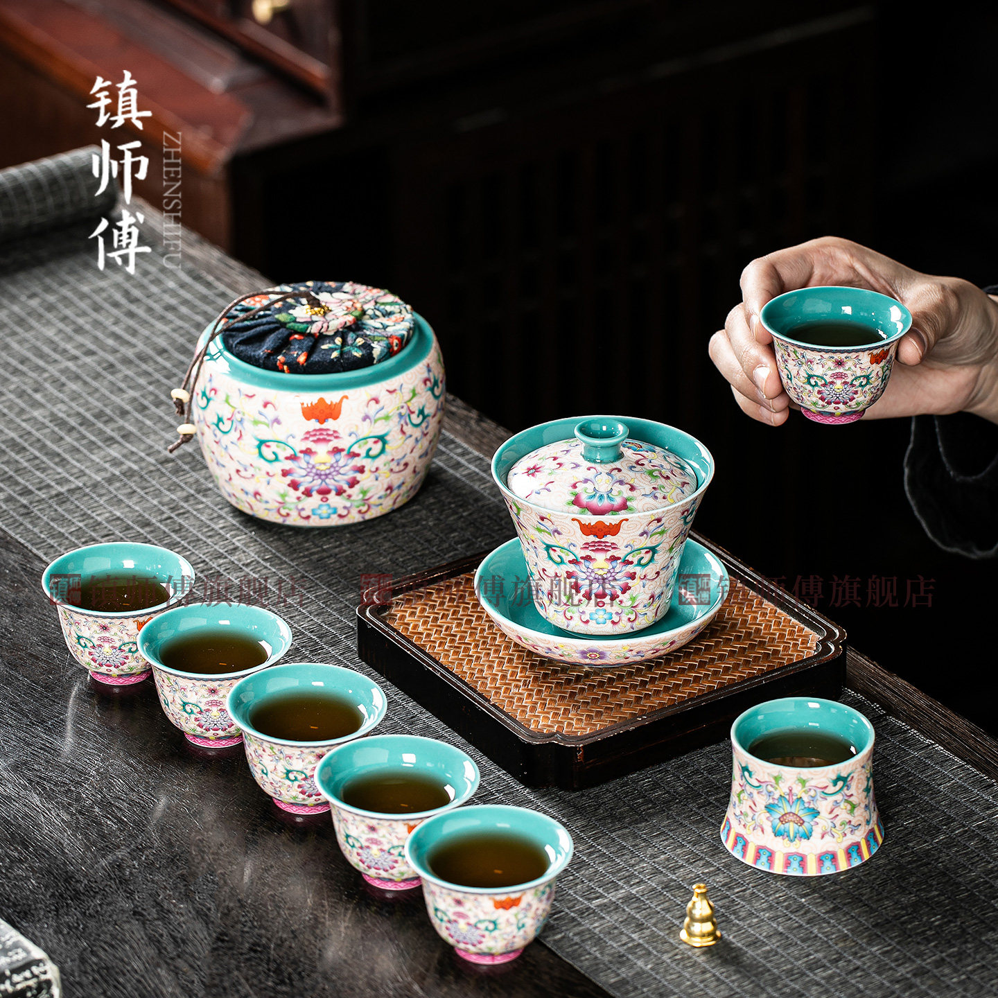 景德镇珐瑯彩功夫茶具套组家用不烫手陶瓷盖碗茶杯送长辈送人送礼