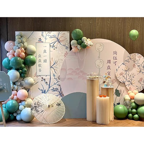 新中式竹子周岁宝宝宴KT板背景