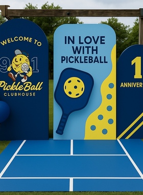 匹克球蓝色背景板俱乐部开业派对美陈kt板支架实物材料包cl0819