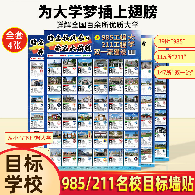 名校目标墙贴985/211高中高考大学目标贴纸报志愿学生激励榜挂图,玩具/童车/益智/积木/模型,玩具挂图/认知卡,淘宝优惠券,粉丝福利购,淘宝优惠卷