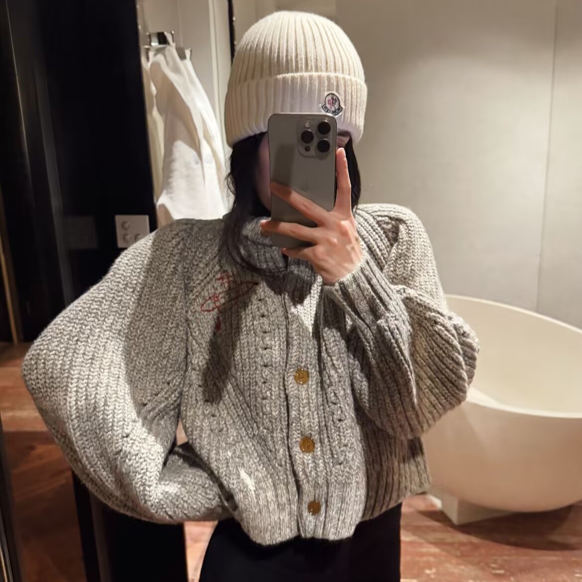 日本限定~西太后针织开衫外套女2025新款灰色短款毛衣上衣
