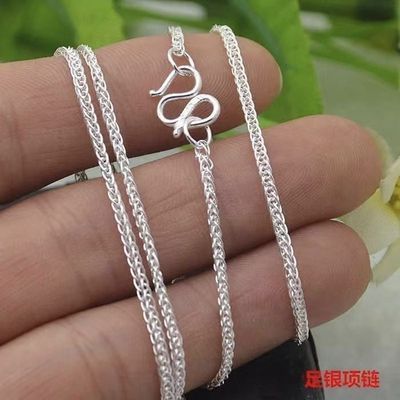 时尚足银项链纯银锁骨链999足银男女同款项链全银链M扣裸链肖邦链