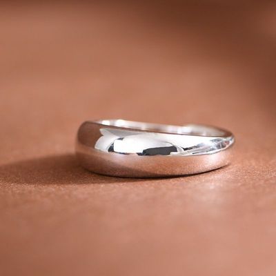 999纯银银泥鳅背戒指男女款轻奢高级感足银光面戒指实心纯银指环