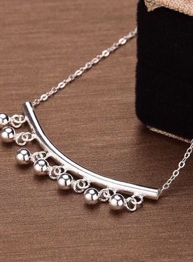 纯银990吊珠弯管项链足银V领七颗吊珠女款纯银项链公主甜美锁骨
