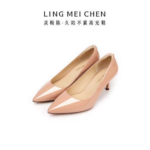 灵梅陈漆皮尖头高跟鞋细跟单鞋女
