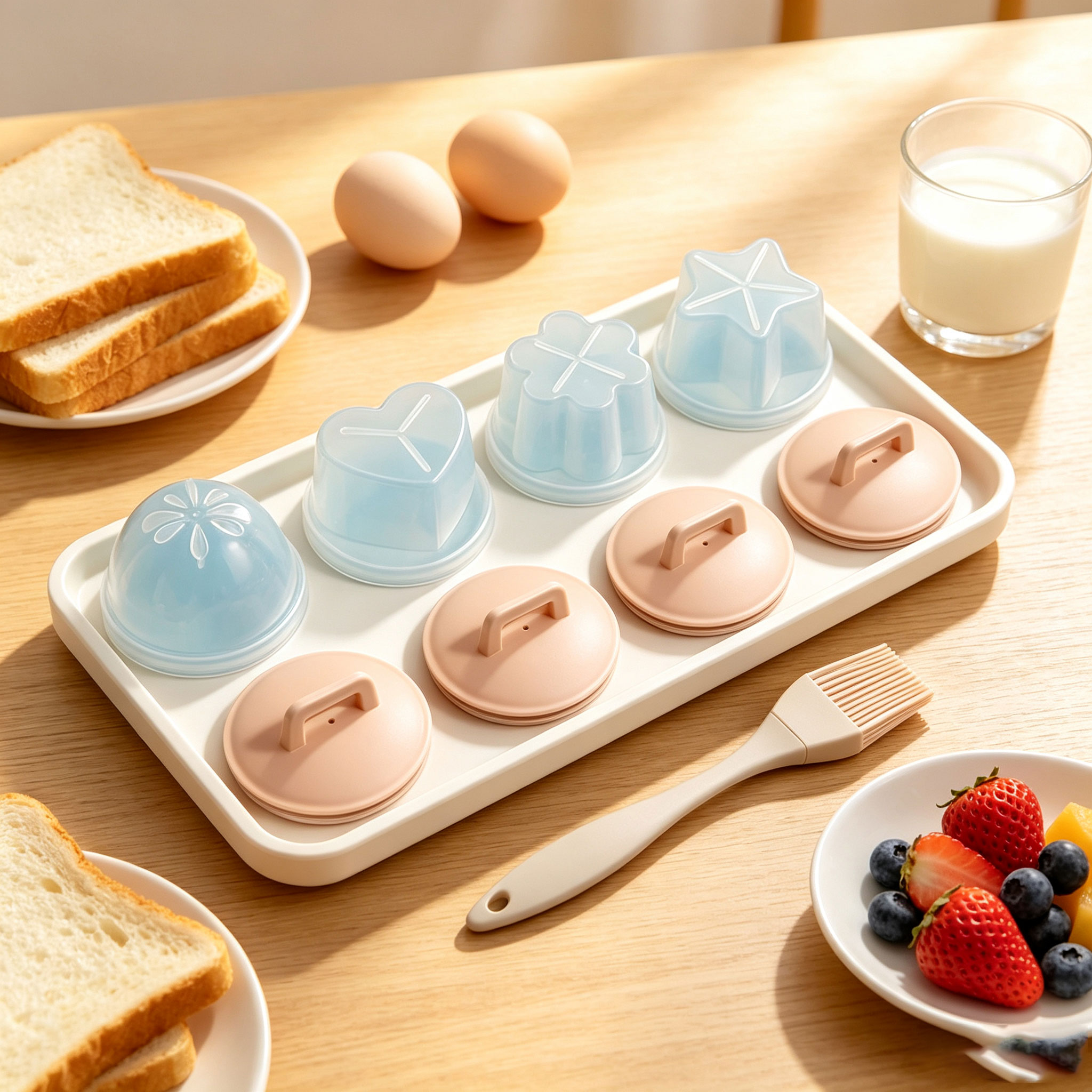 食品蒸糕模具硅胶动物造型烘焙模具果冻布丁模具带盖彩色卡通模具