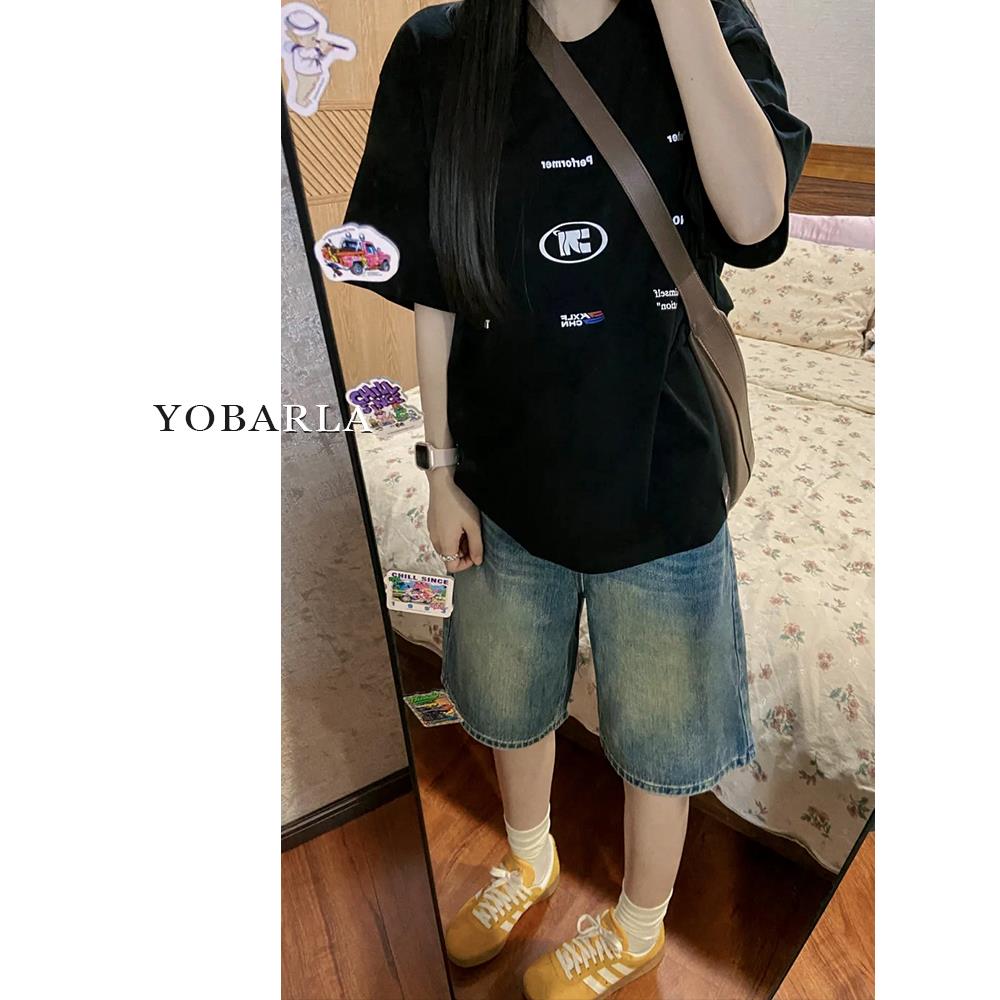 复古直筒牛仔短裤女夏季大码胖mm宽松显瘦梨形身材阔腿五分中裤子