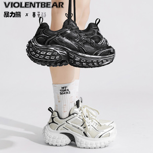暴力熊老爹鞋女2025新款春夏透气厚底增高小白鞋子百搭休闲小个子