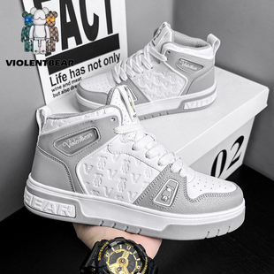 暴力熊男鞋高帮鞋2025新款情侣冬季皮面防水板鞋女鞋运动鞋子男款