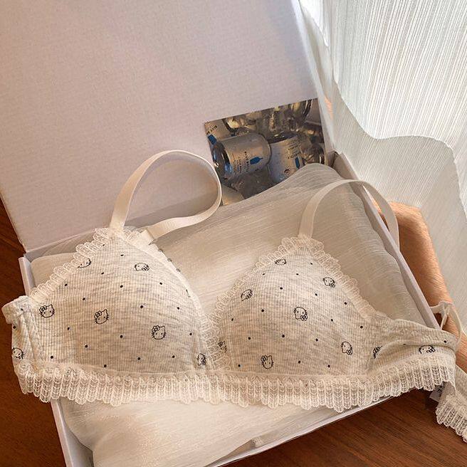 法式三角杯内衣女性感甜美纯欲风蕾丝文胸舒适透气可爱猫咪蕾丝边