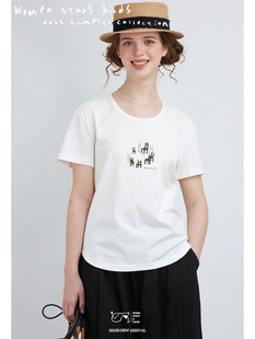 women stars birds 2023夏edition小众设计师手绘印花纯棉短袖T恤