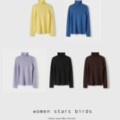 women 螺纹领羊毛舒适软糯打底衫 stars birds无缝一体工艺卷边领