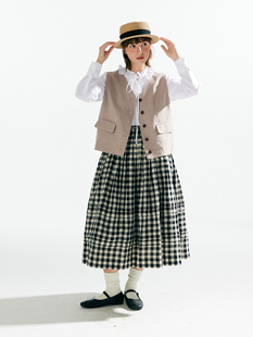 women stars birds春日系复古休闲V领亚麻背心马甲外套