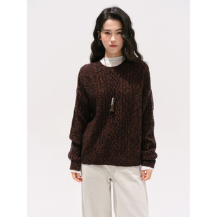 邓肯羊毛花纱圆领绞花针织毛衣 birds women stars