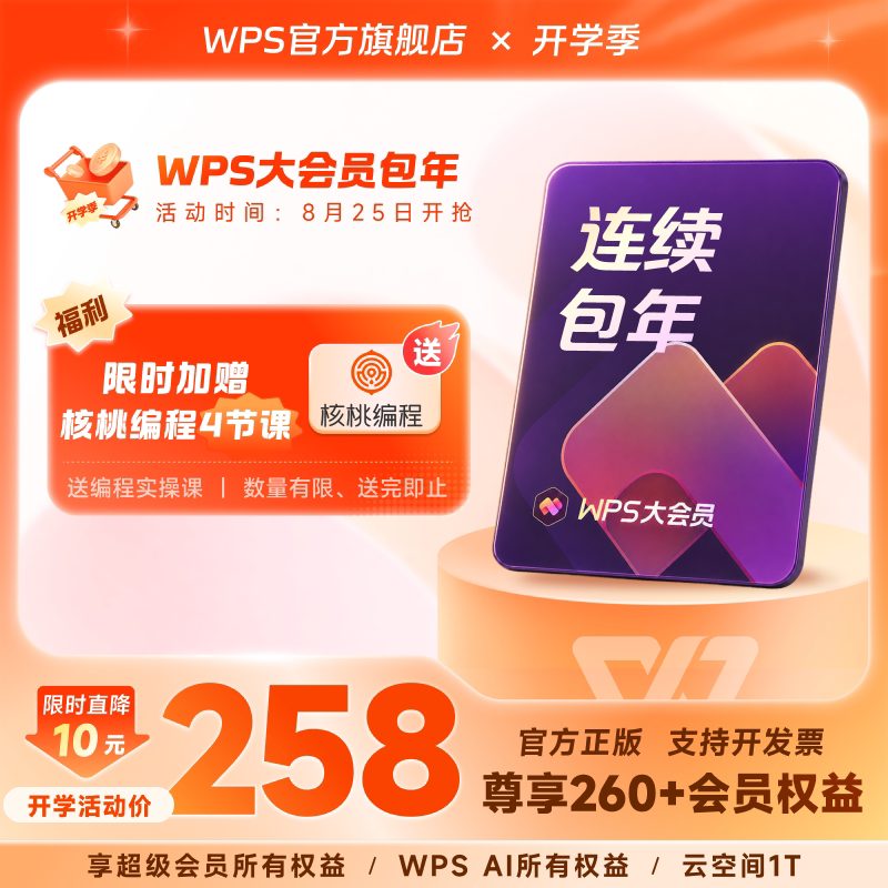 WPS大会员年卡连续包年排版 AI伴写 1T云空间手机号直充图片