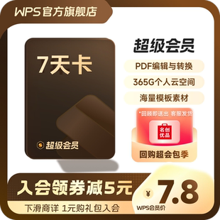 直充 WPS超级会员7天卡空间云盘填手机号官方正版 店铺会员专享