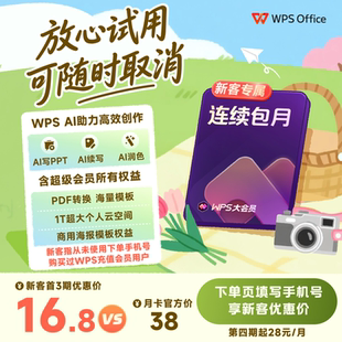 【新客专享】WPS大会员月卡 连续包月 排版修改 AI生成PPT AI伴写