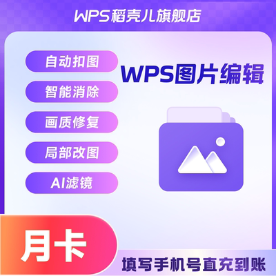 WPS图片编辑1个月 WPS会员功能权益【输入手机号直充到WPS账号】