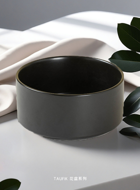 黑色水仙花盆陶瓷无孔水培器皿铜钱草盆巴西木专用托盘郁金香种球